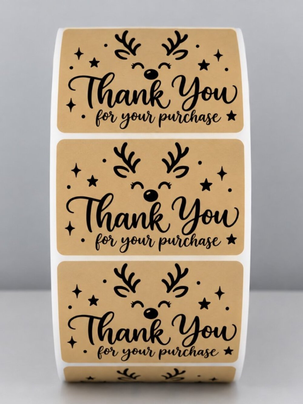 Reindeer Thank You Stickers – Kraft Christmas Purchase Labels 2x1